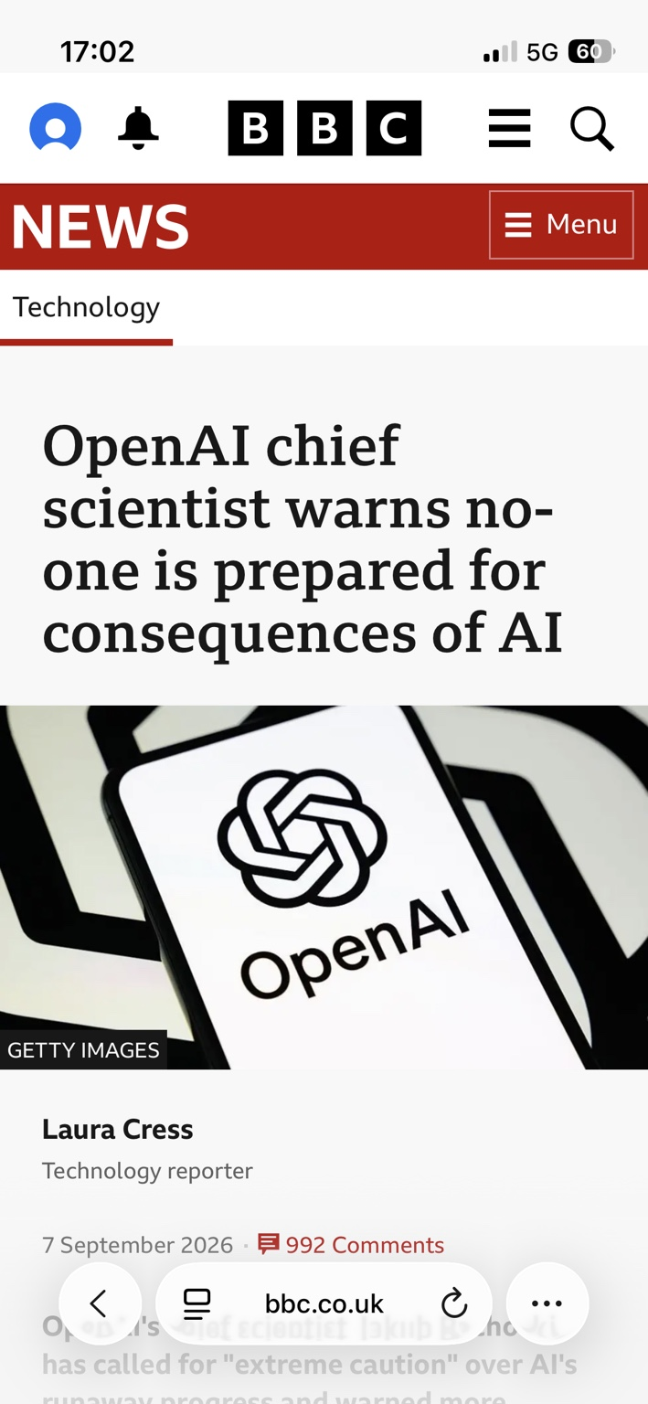 AI headline warning that society may be unprepared